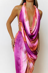 Ocean Mirage Halter Midi Dress Magenta