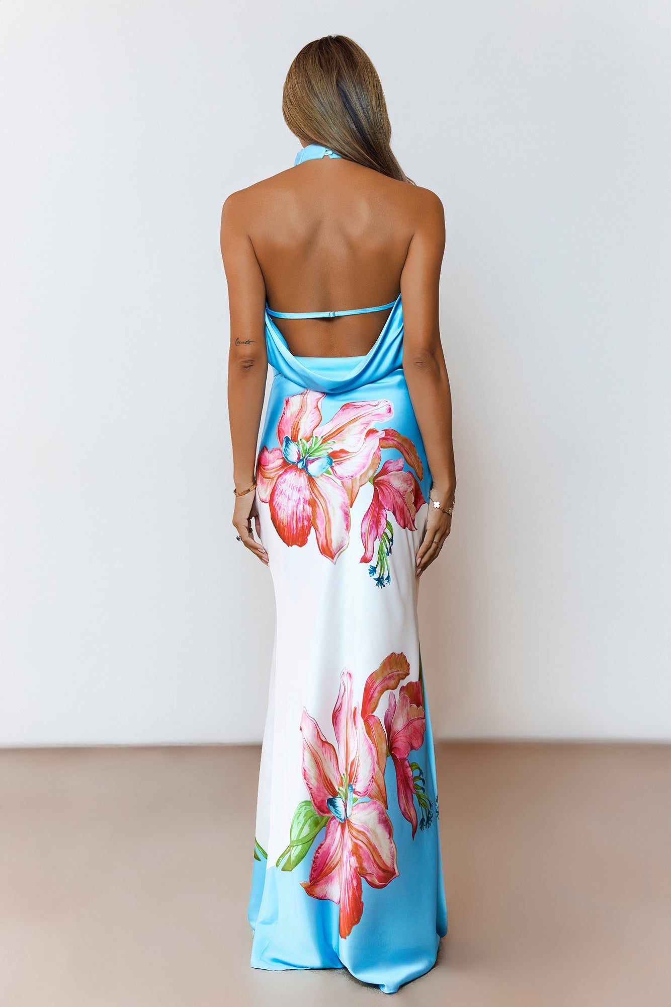 Petal Dreams Halter Maxi Dress Blue