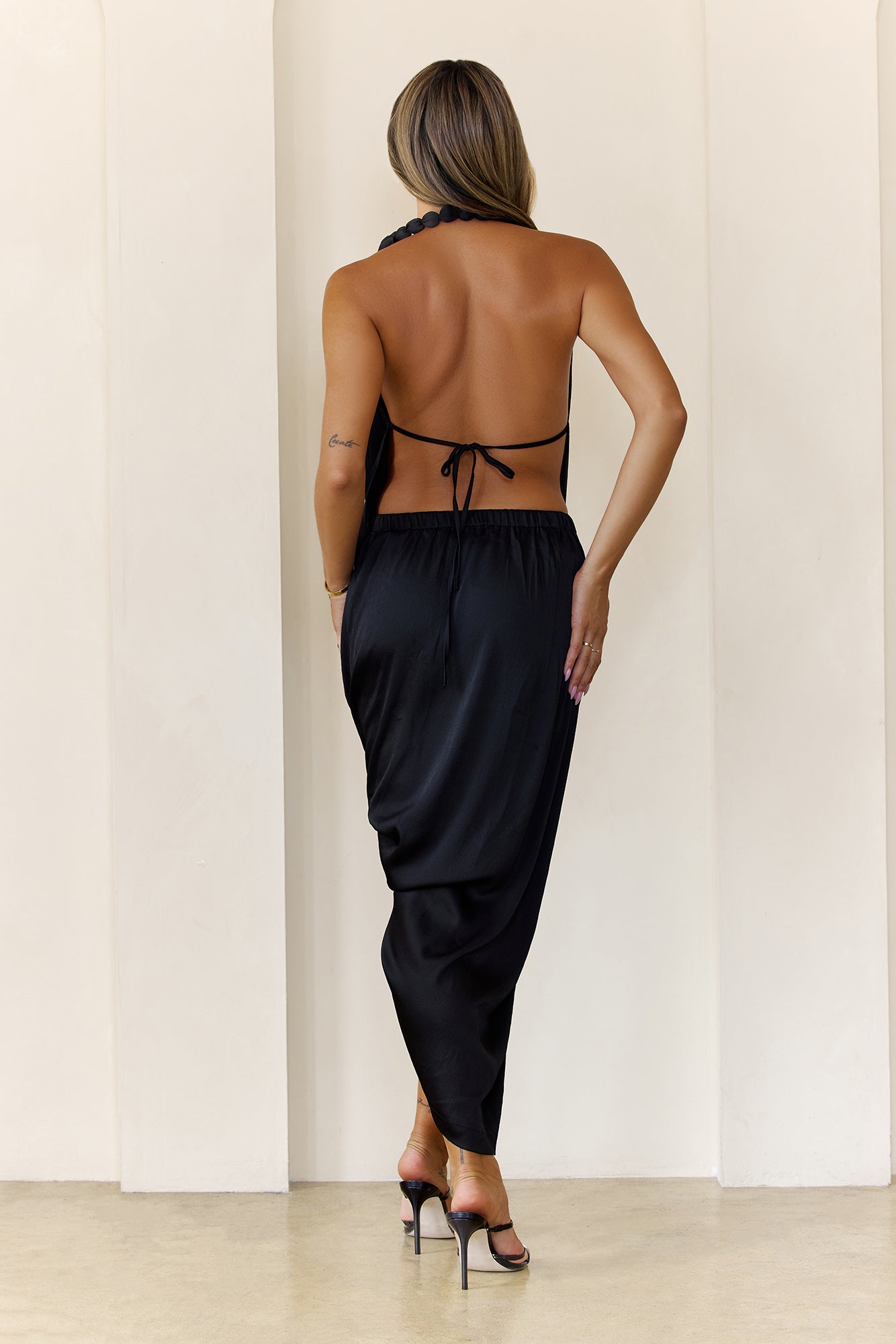 Midnight Petals Halter Maxi Dress Black