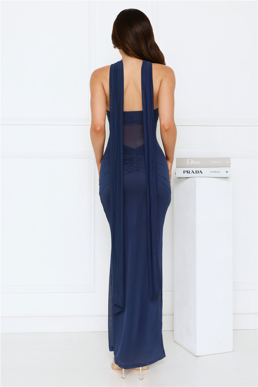 Luxe Unfiltered Strapless Mesh Maxi Dress Navy