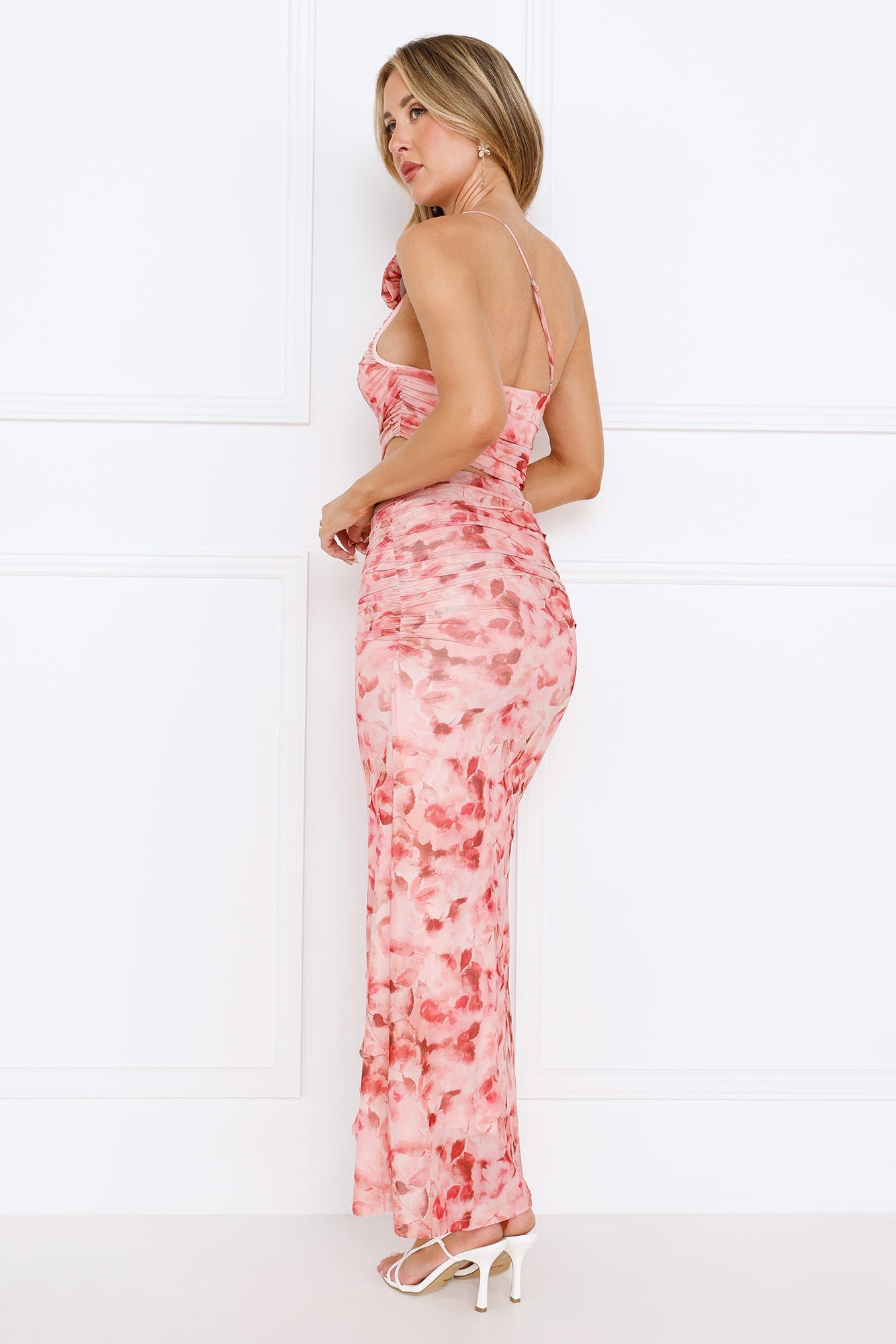 Rebel Rose One Shoulder Mesh Maxi Dress Pink