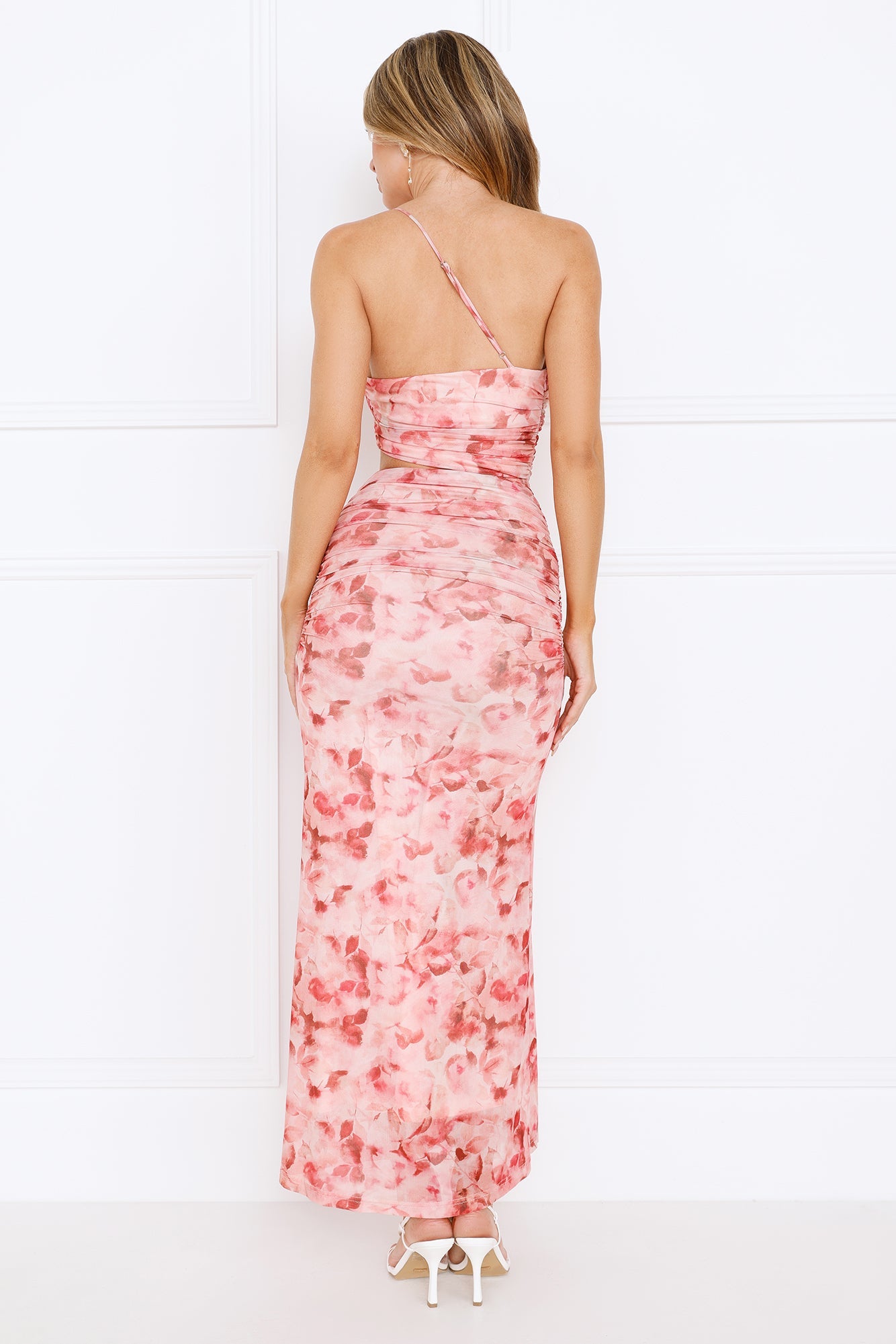 Rebel Rose One Shoulder Mesh Maxi Dress Pink