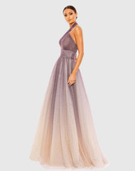 Multicolor Glitter Ombre Halter Neck Ballgown