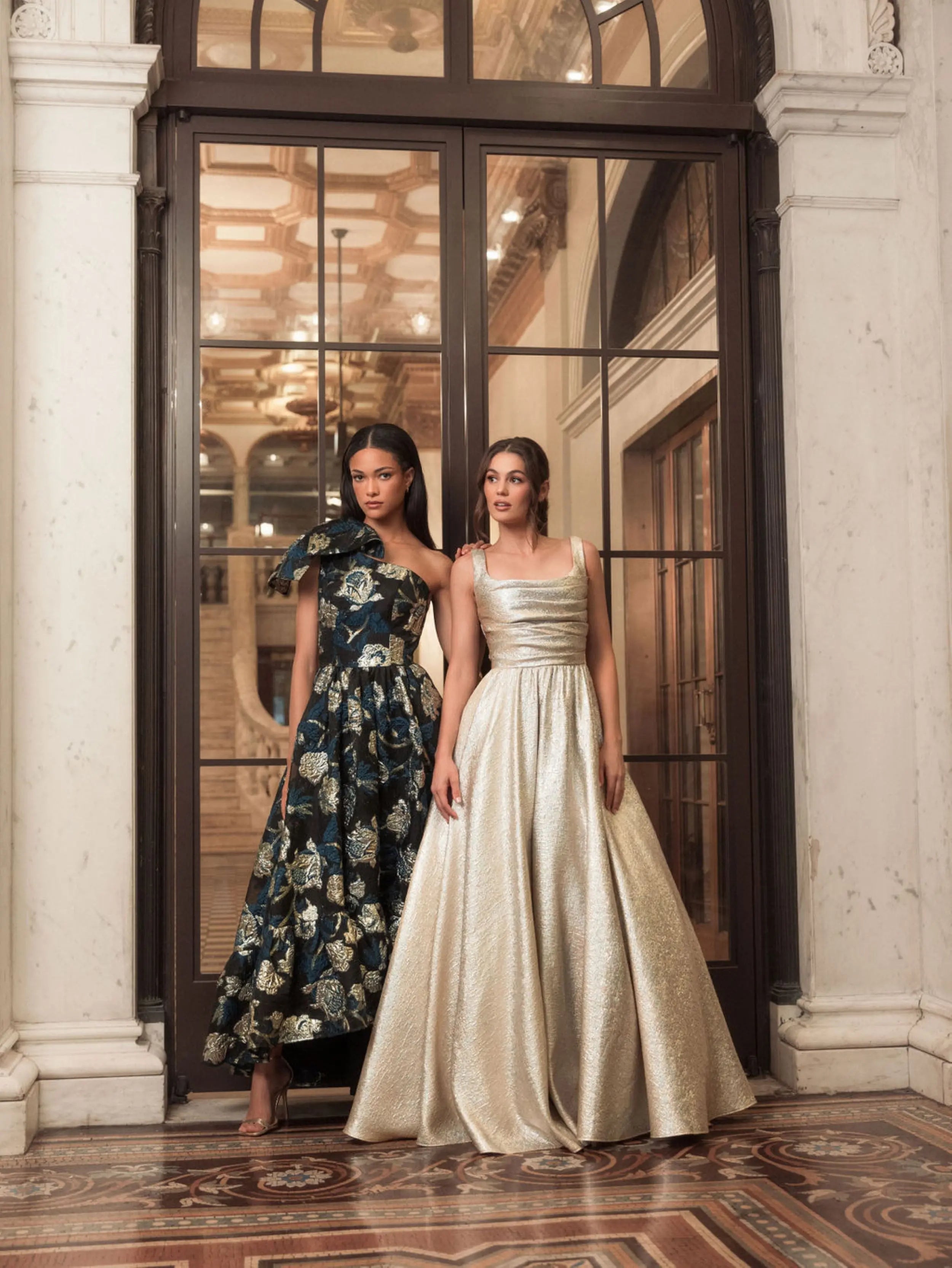 Gold Metallic Pleated Bodice Ball Gown