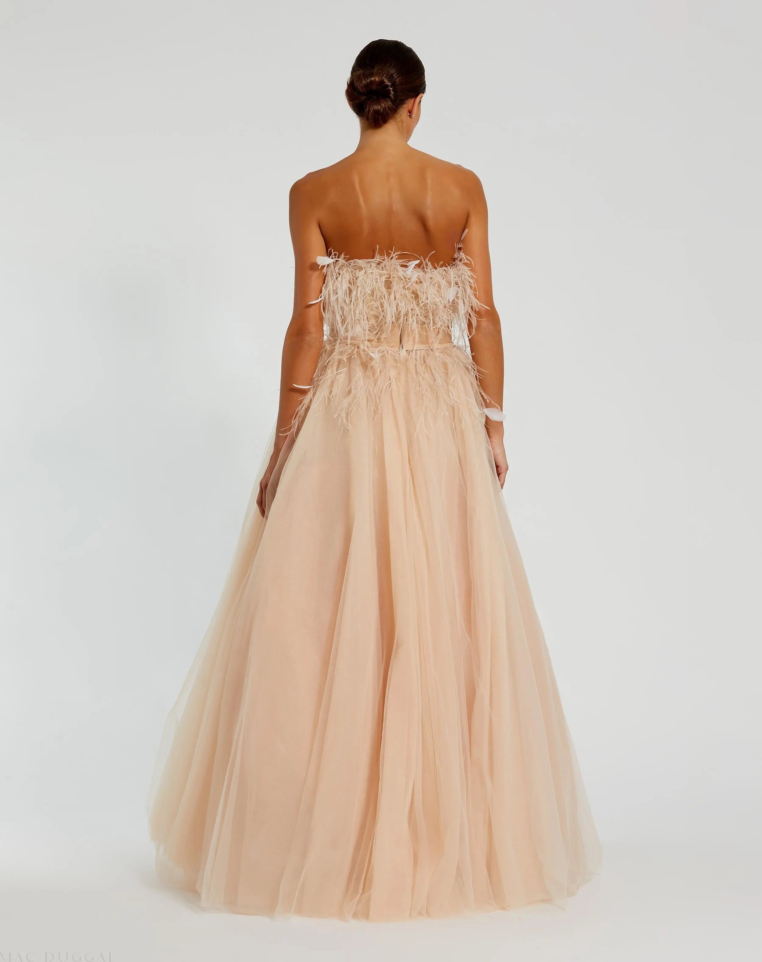 Pink Strapless Feather Bustier Ball Gown