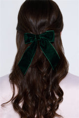 Velvet Bow Hair Clip Green