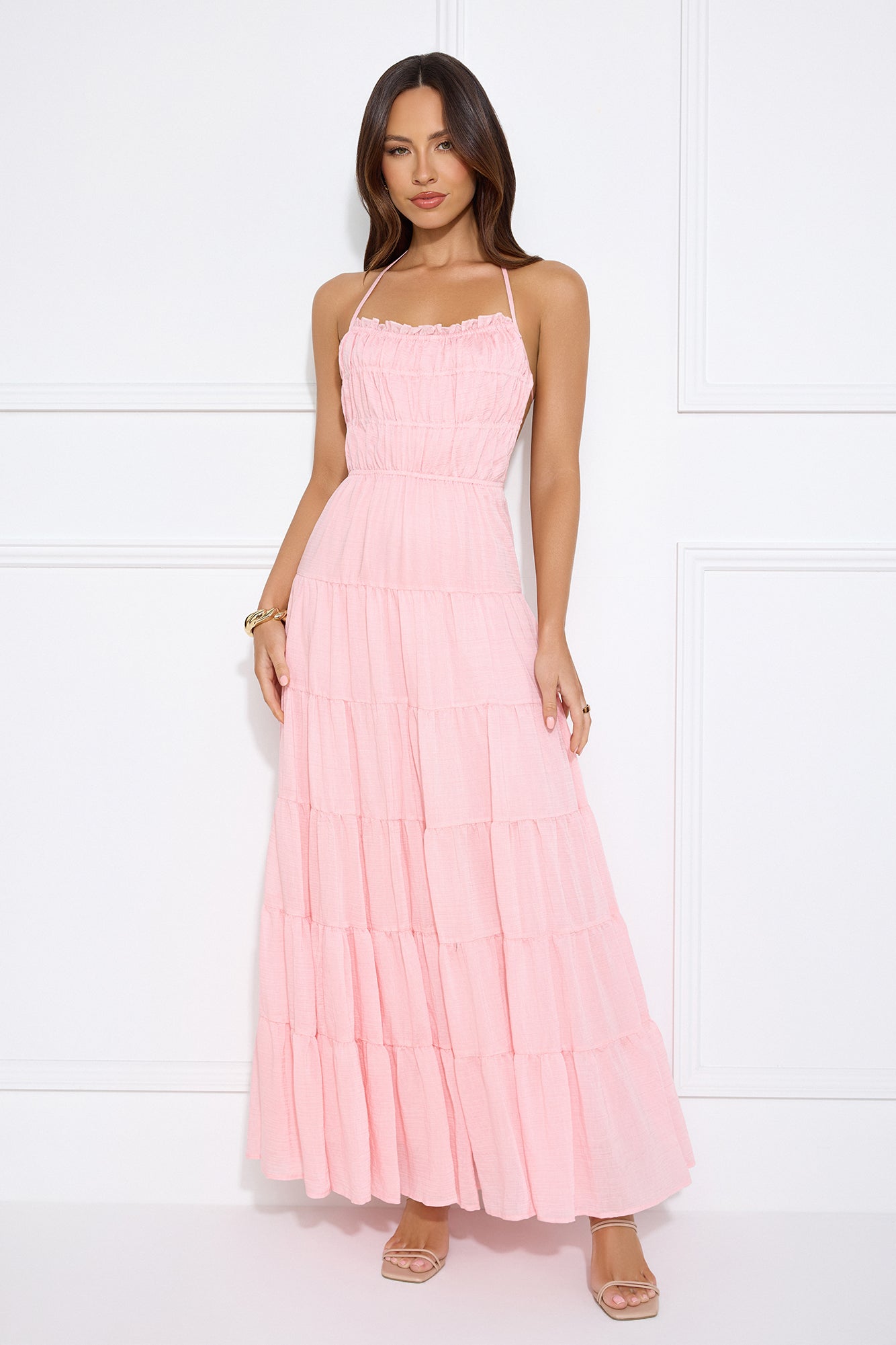Make Up Halter Maxi Dress Pink