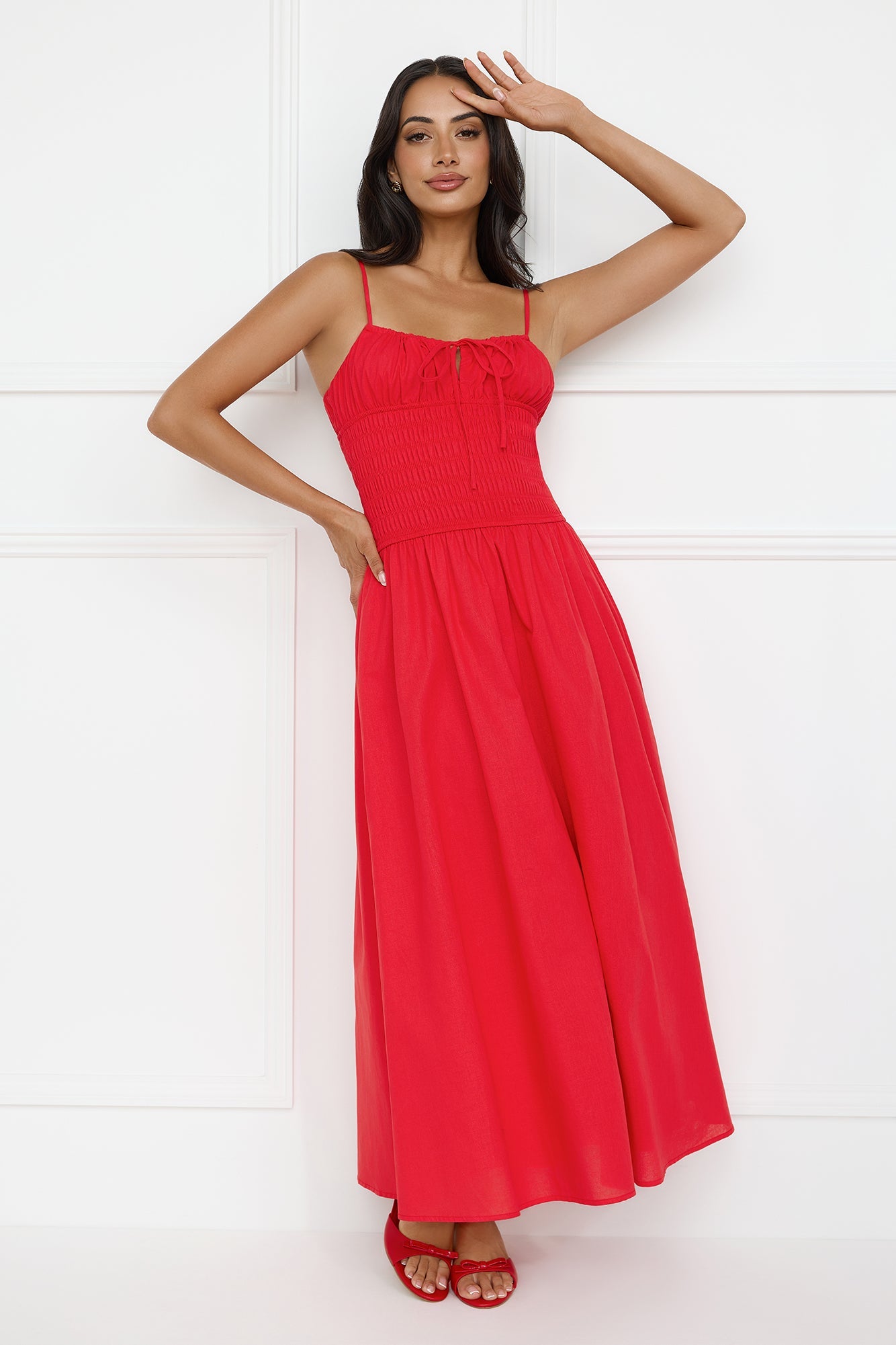 Starfall Garden Linen Blend Maxi Dress Red