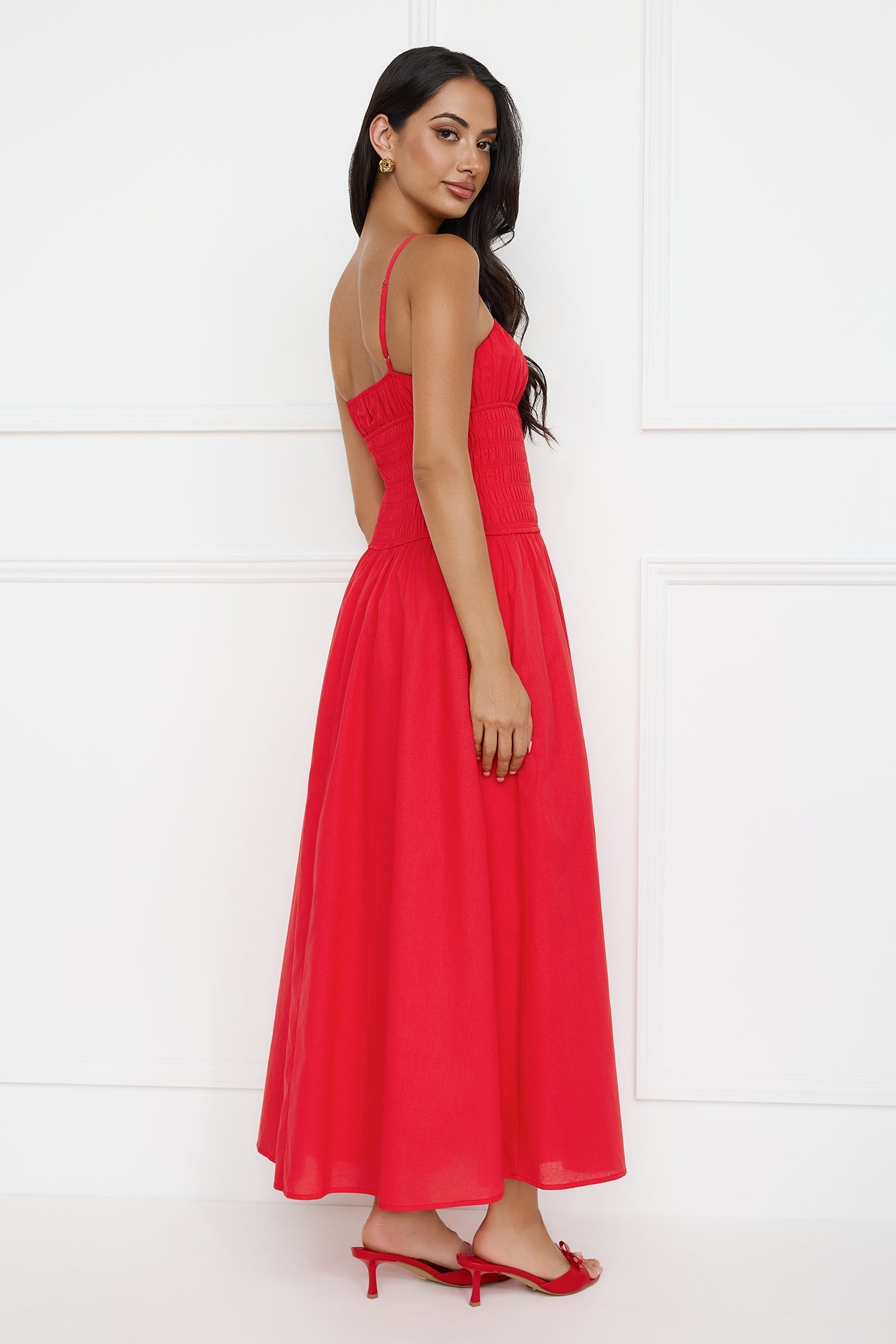 Starfall Garden Linen Blend Maxi Dress Red