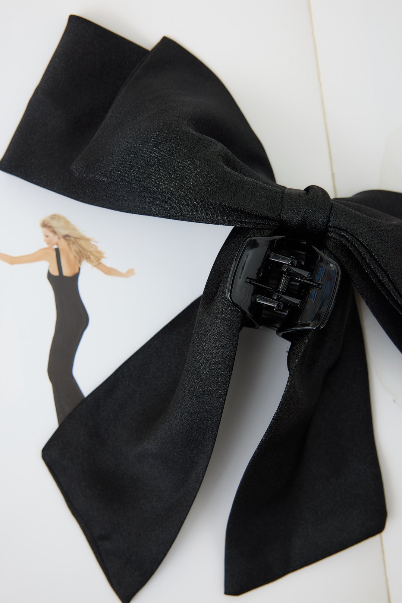 Satin Bow Claw Clip Black