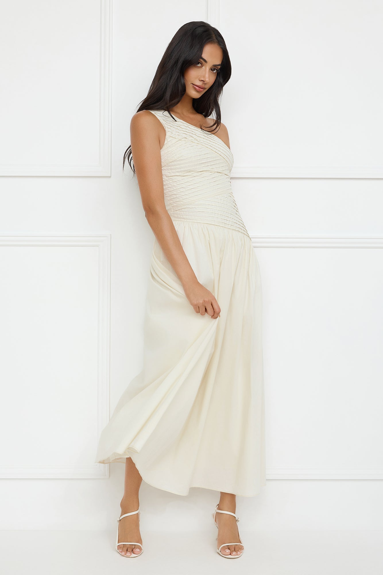 Seashell Moments One Shoulder Maxi Dress Beige