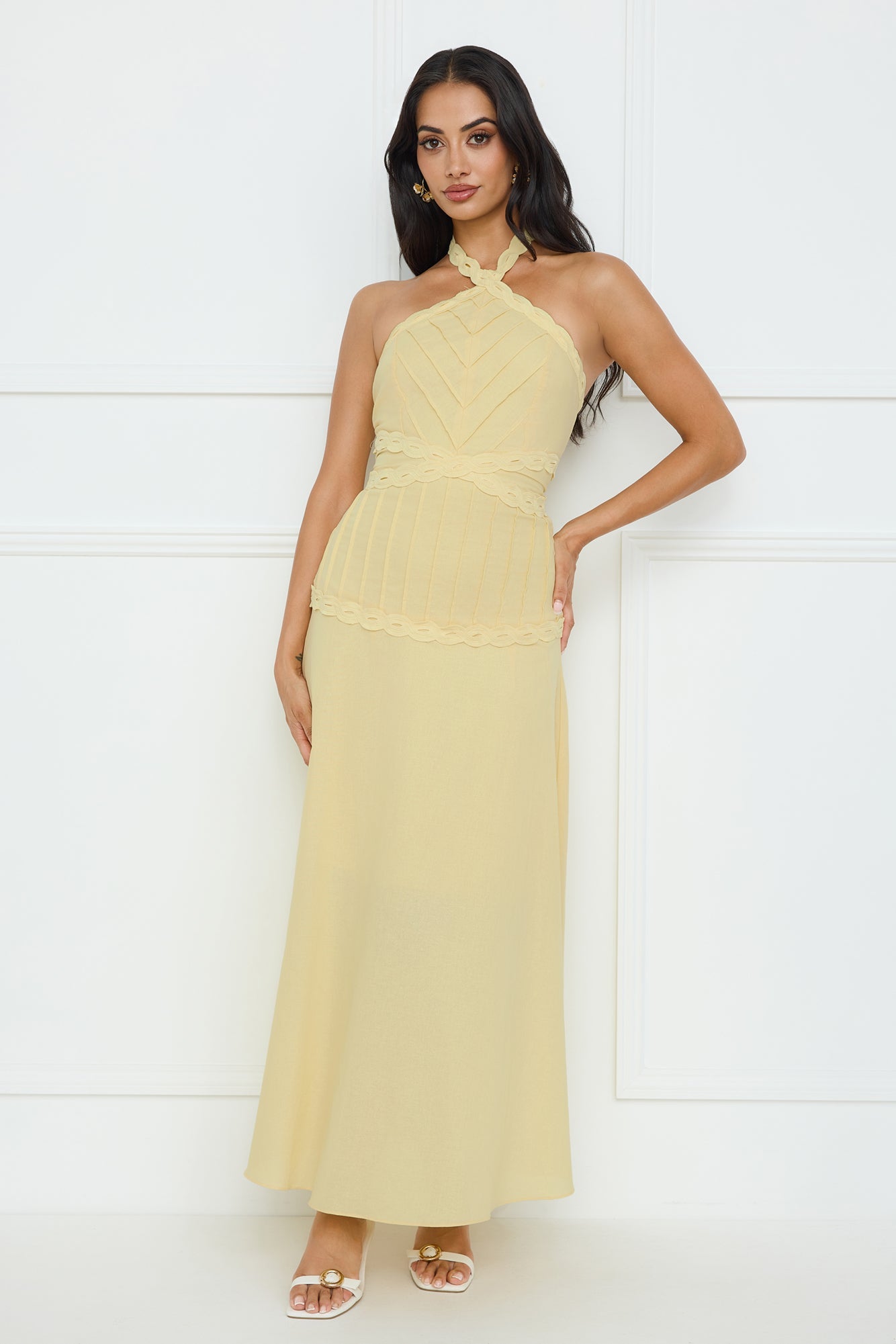 Tropical Honey Halter Maxi Dress Yellow