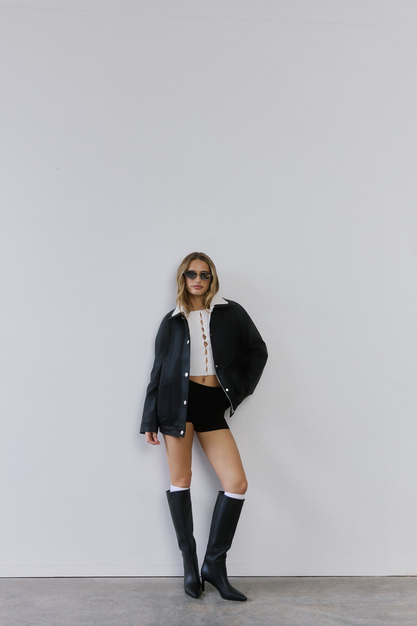 Midnight Snow Faux Leather Biker Jacket Black
