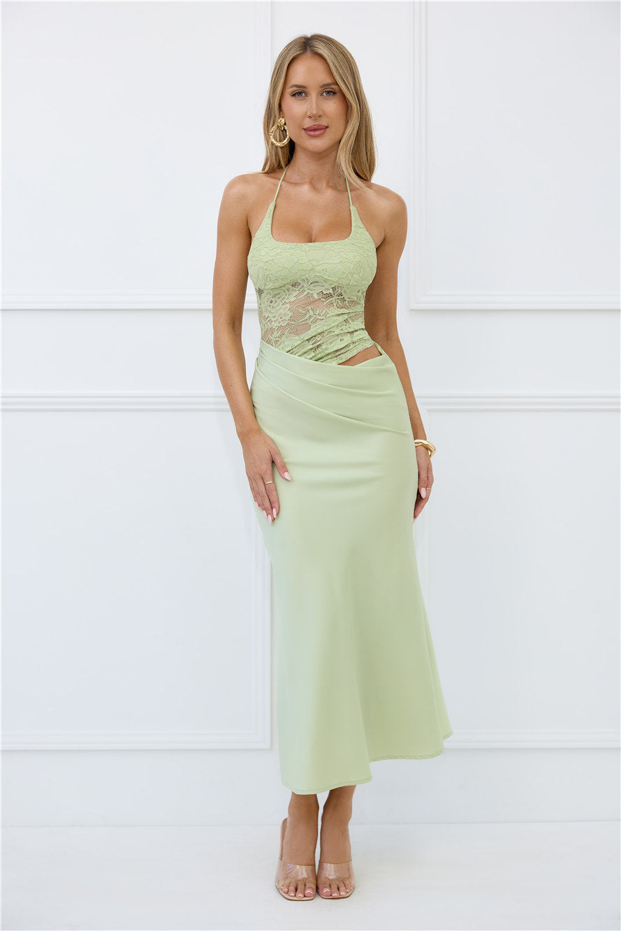 Radiate Positivity Halter Lace Maxi Dress Sage