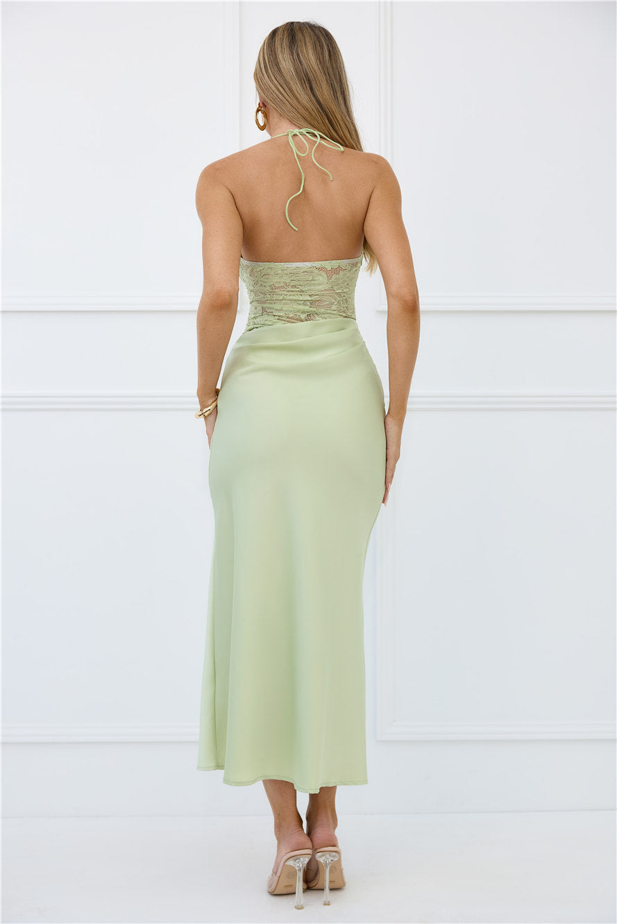 Radiate Positivity Halter Lace Maxi Dress Sage