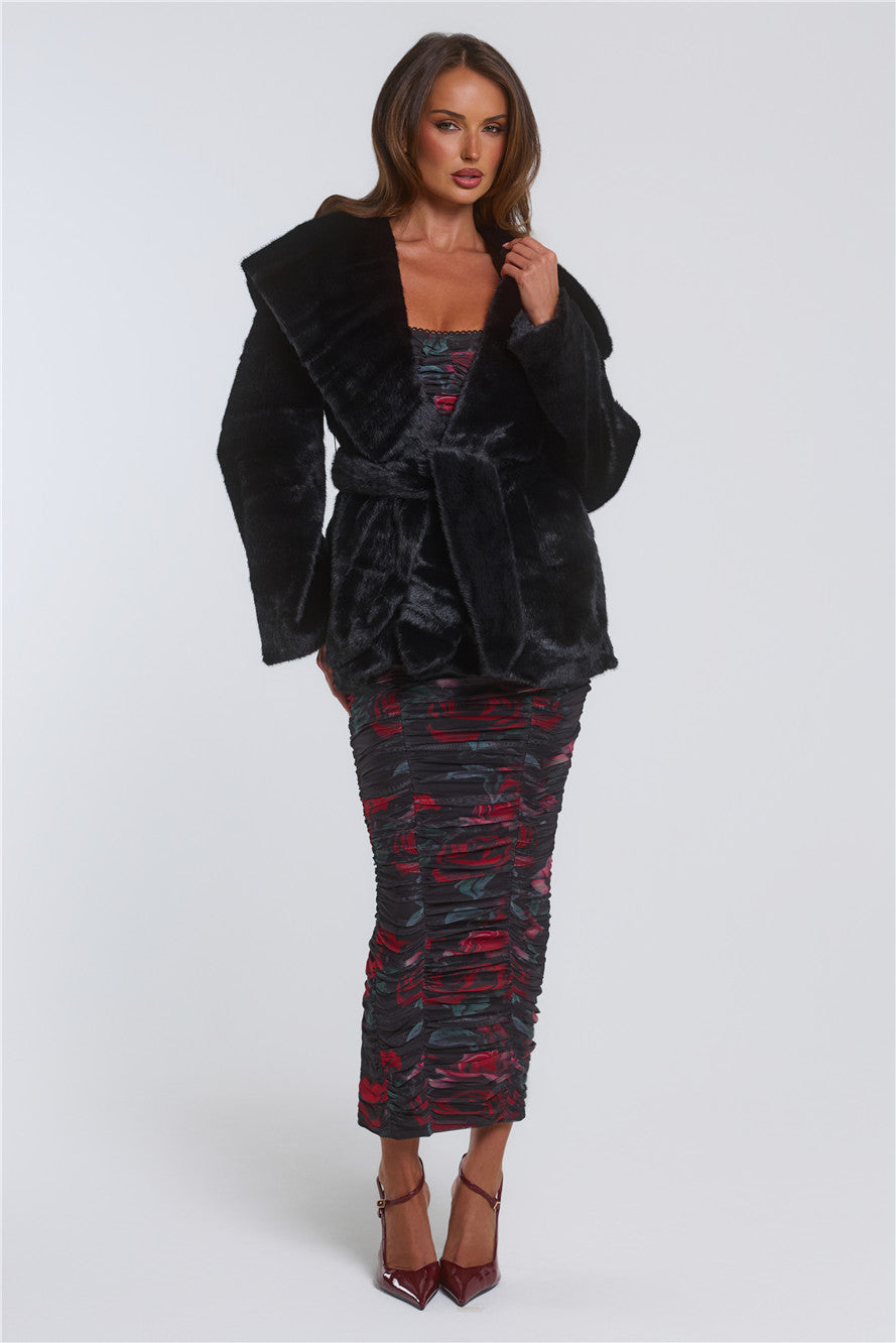 Winter Wonderland Faux Fur Coat Black