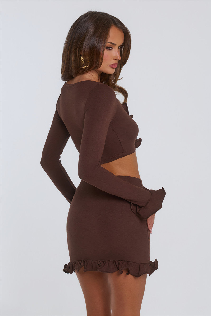 Summer Lush Long Sleeve Crop Top Chocolate