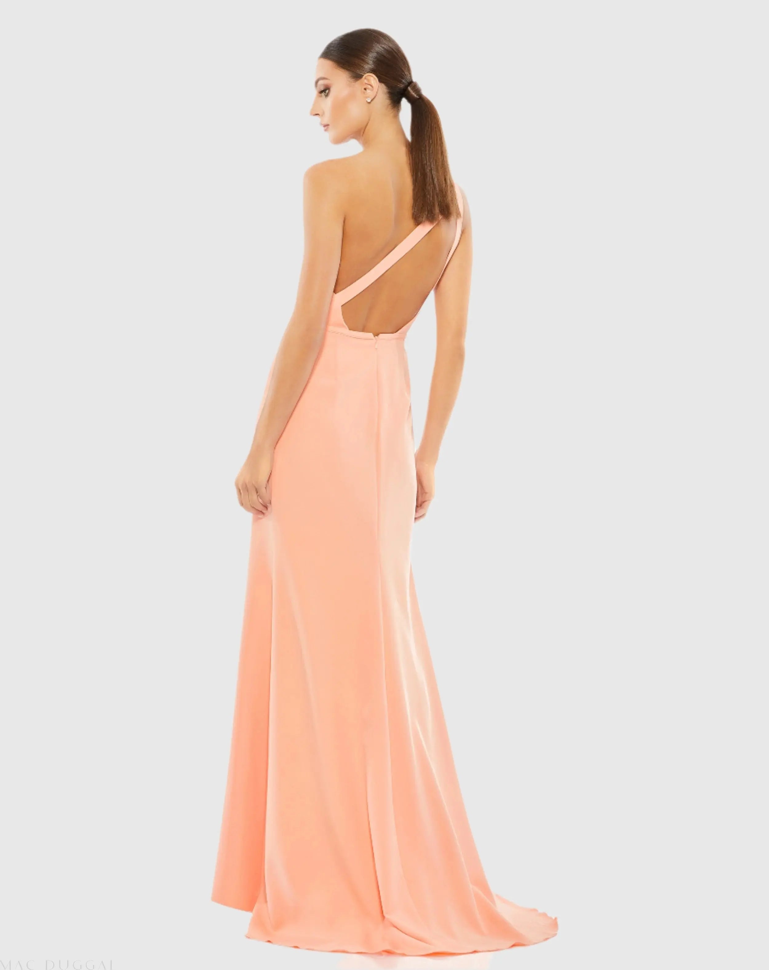 Peach One Shoulder Crepe Mermaid Gown