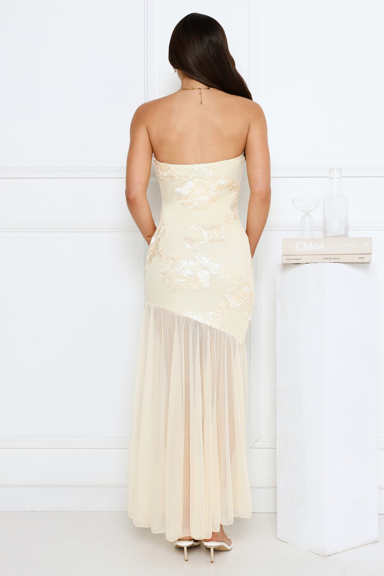 Rosé Mood Strapless Mesh Maxi Dress Yellow