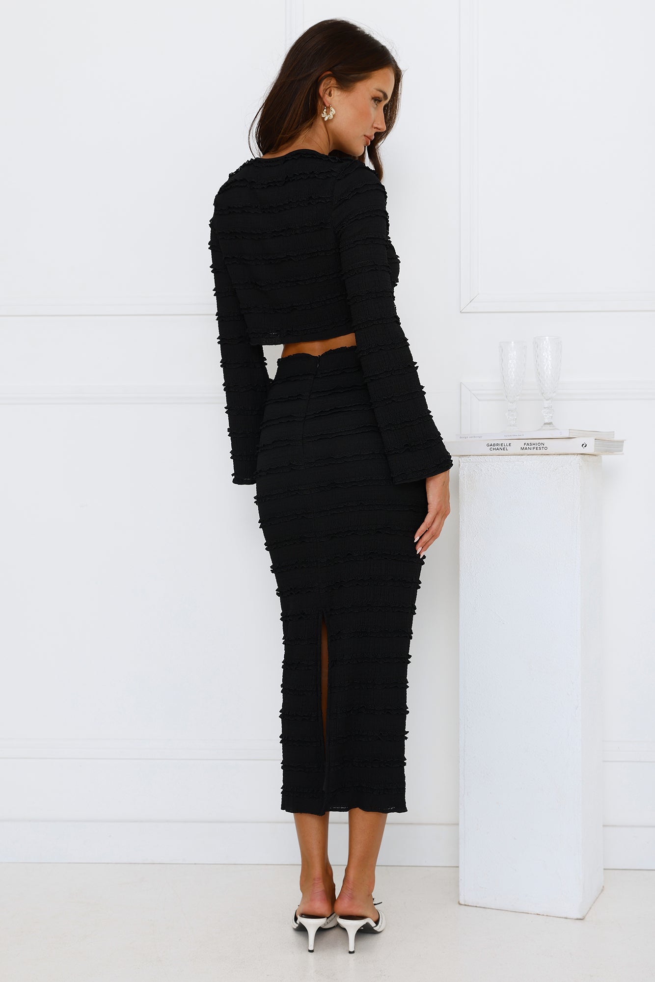 Whimsical Whirls Long Sleeve Top Black