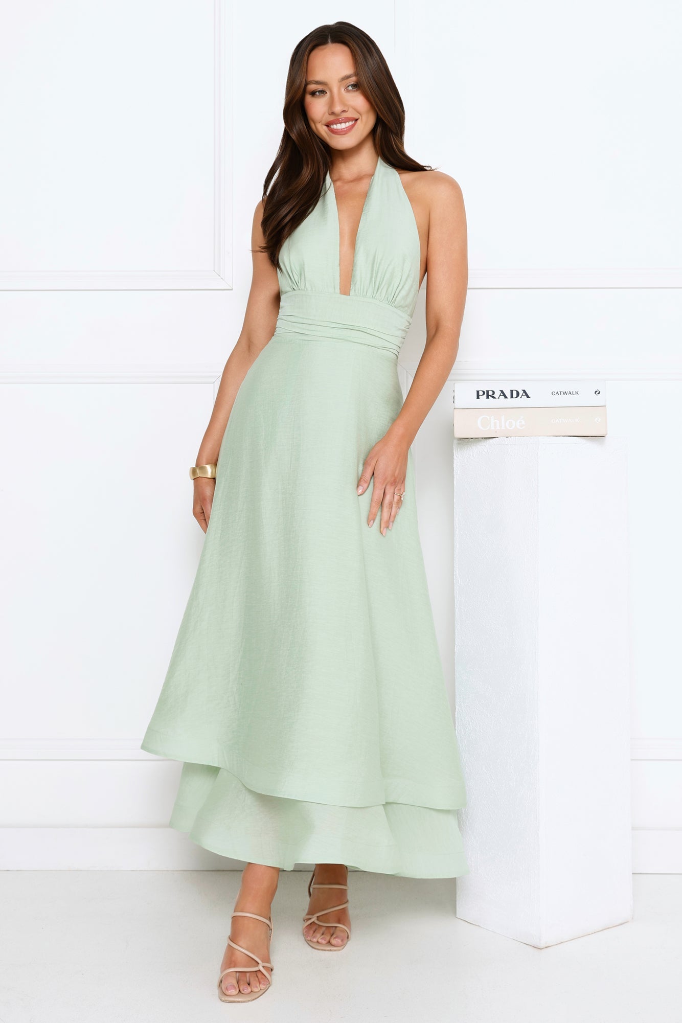 Opal Glow Halter Maxi Dress Green