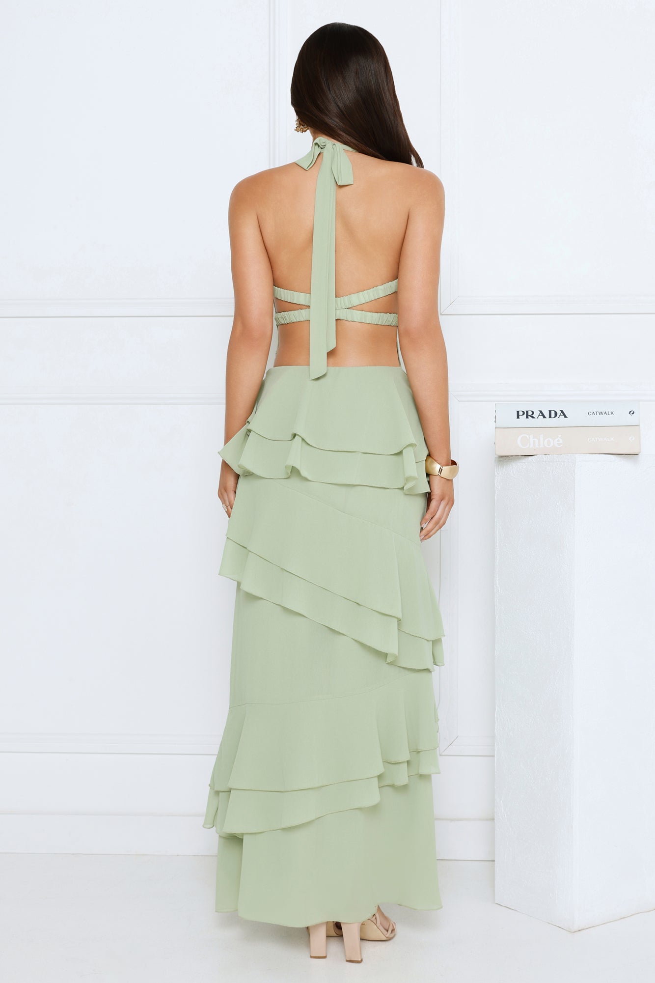 Power Glow Halter Maxi Dress Sage