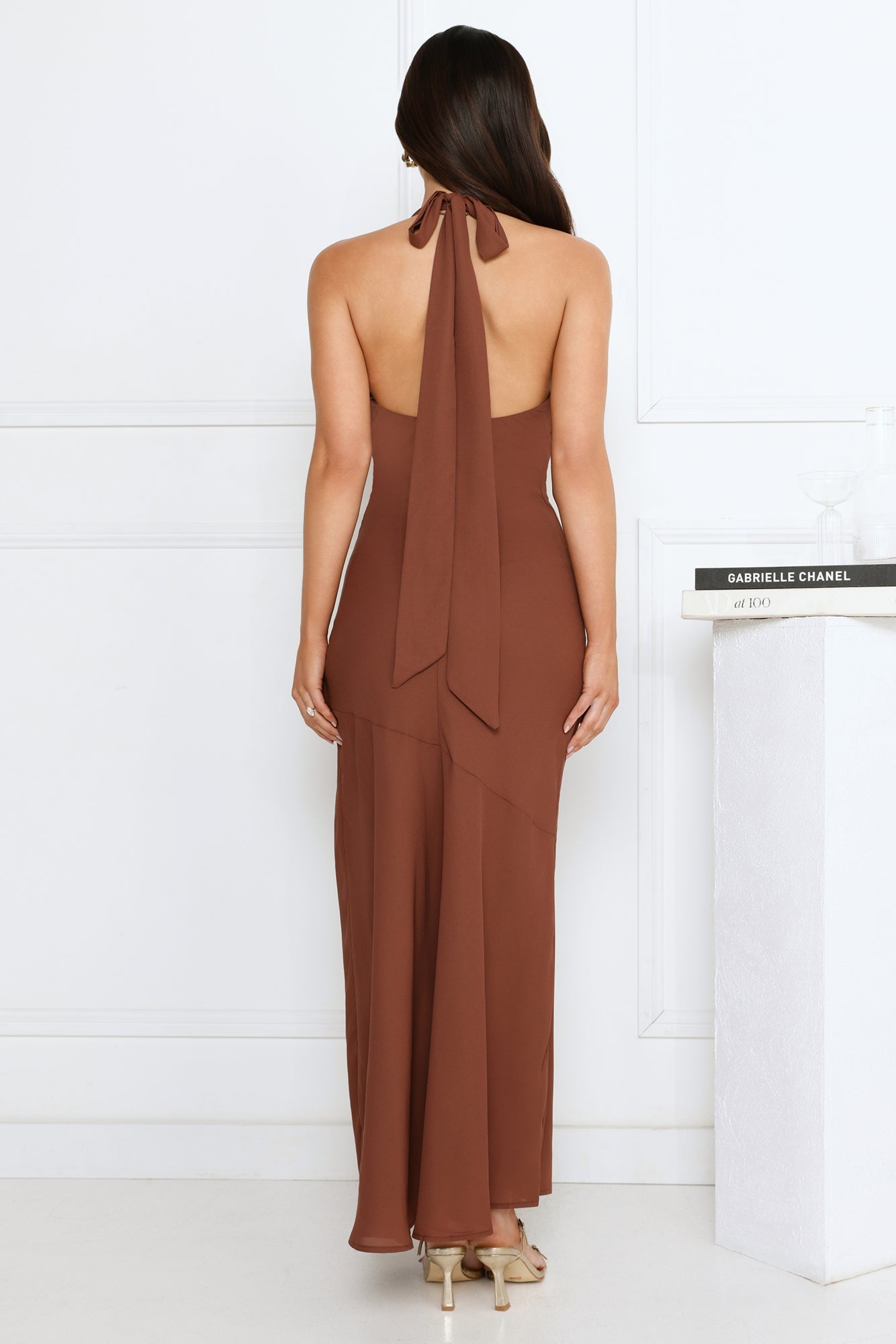 Polished Edge Halter Maxi Dress Brown