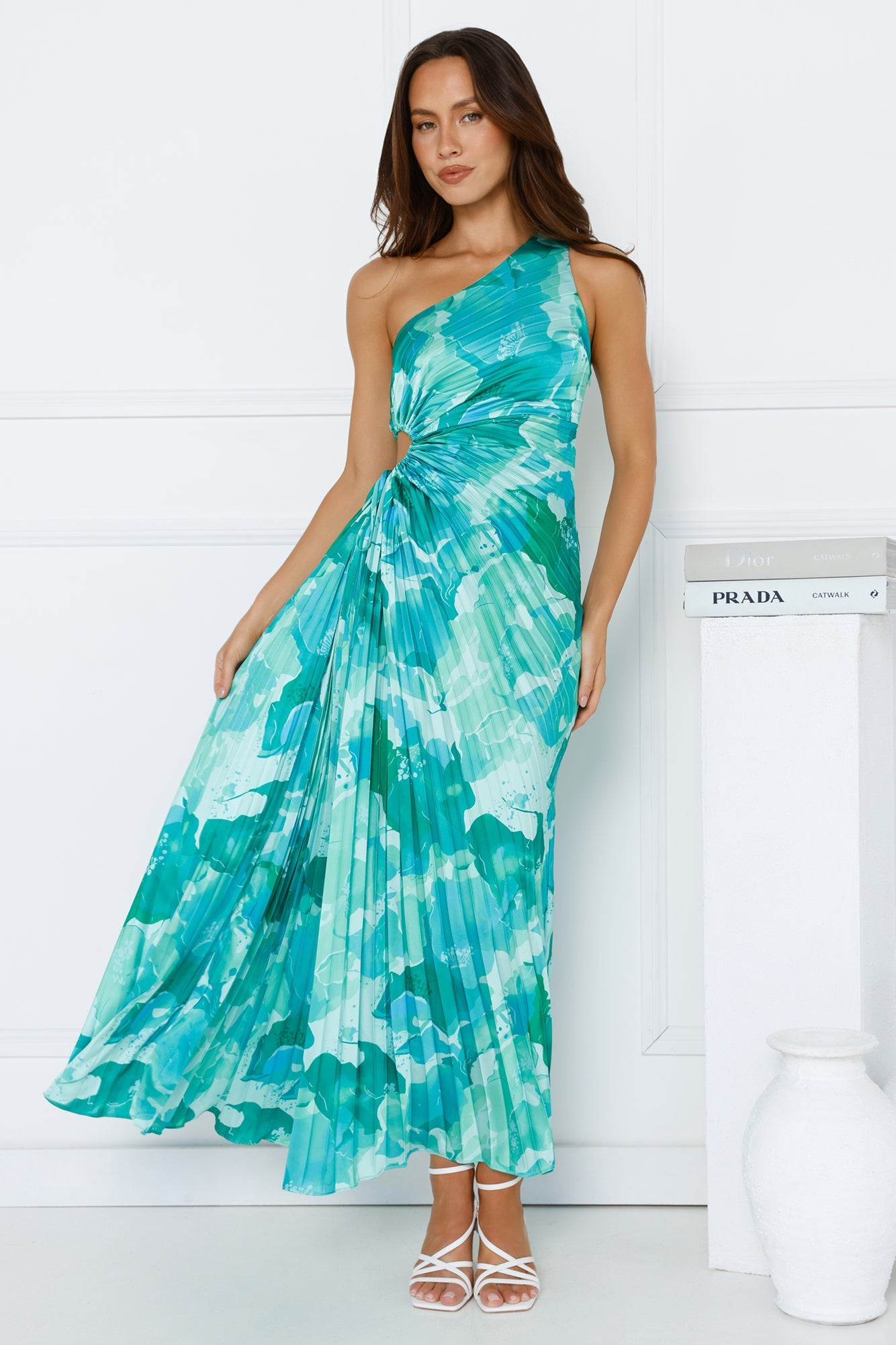 Rose Quartz One Shoulder Satin Maxi Dress Green