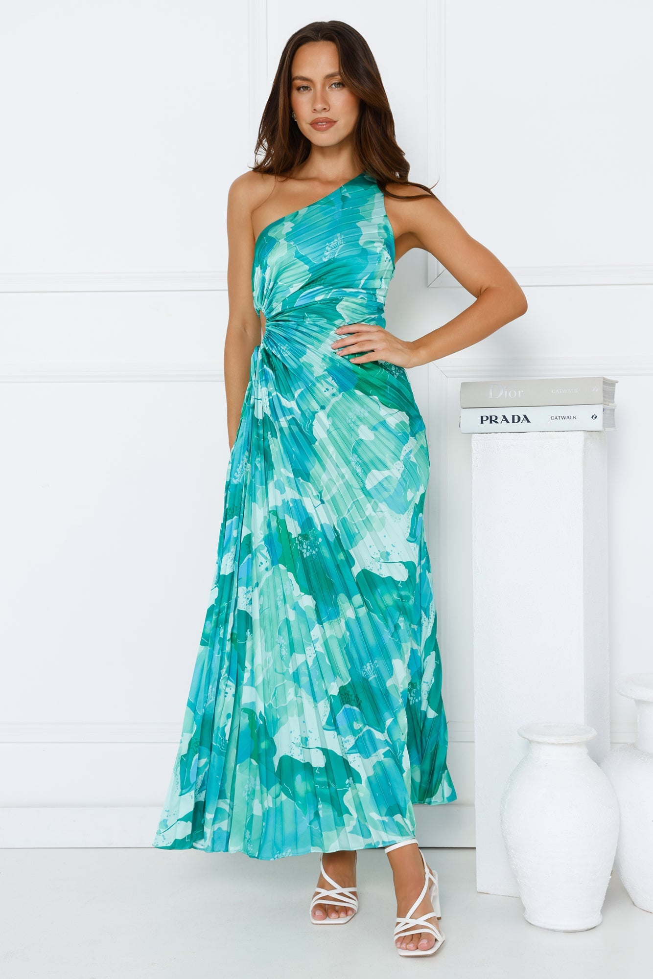 Rose Quartz One Shoulder Satin Maxi Dress Green