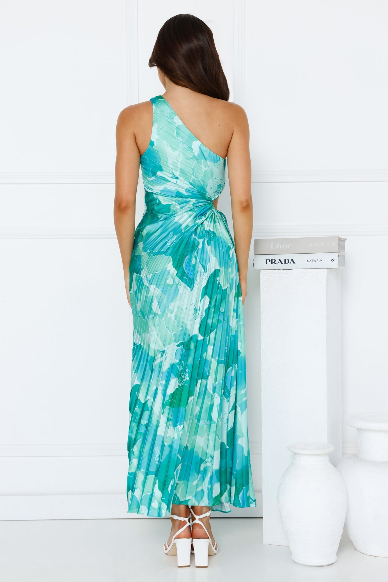 Rose Quartz One Shoulder Satin Maxi Dress Green
