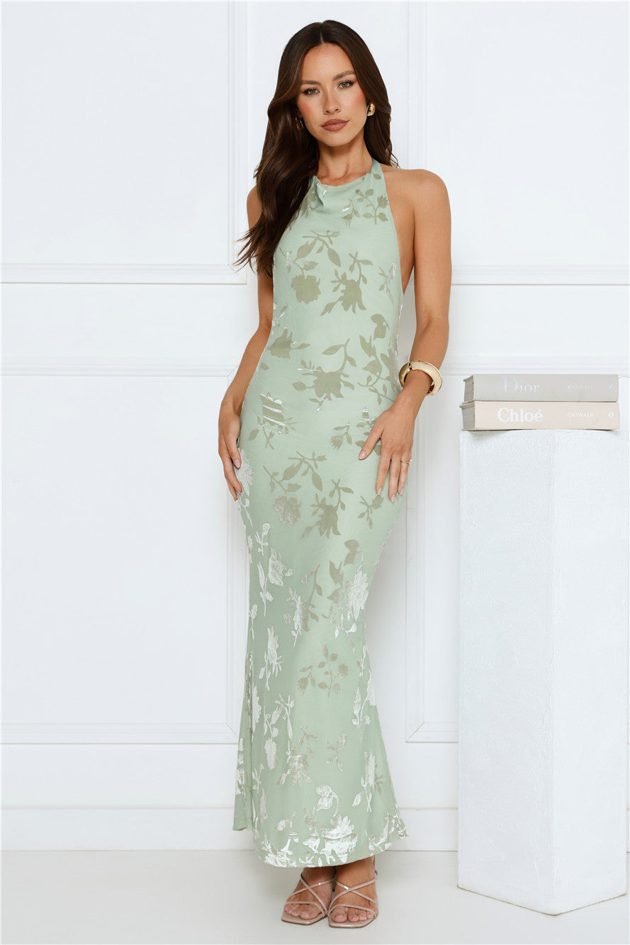 Silk Envy Halter Maxi Dress Sage