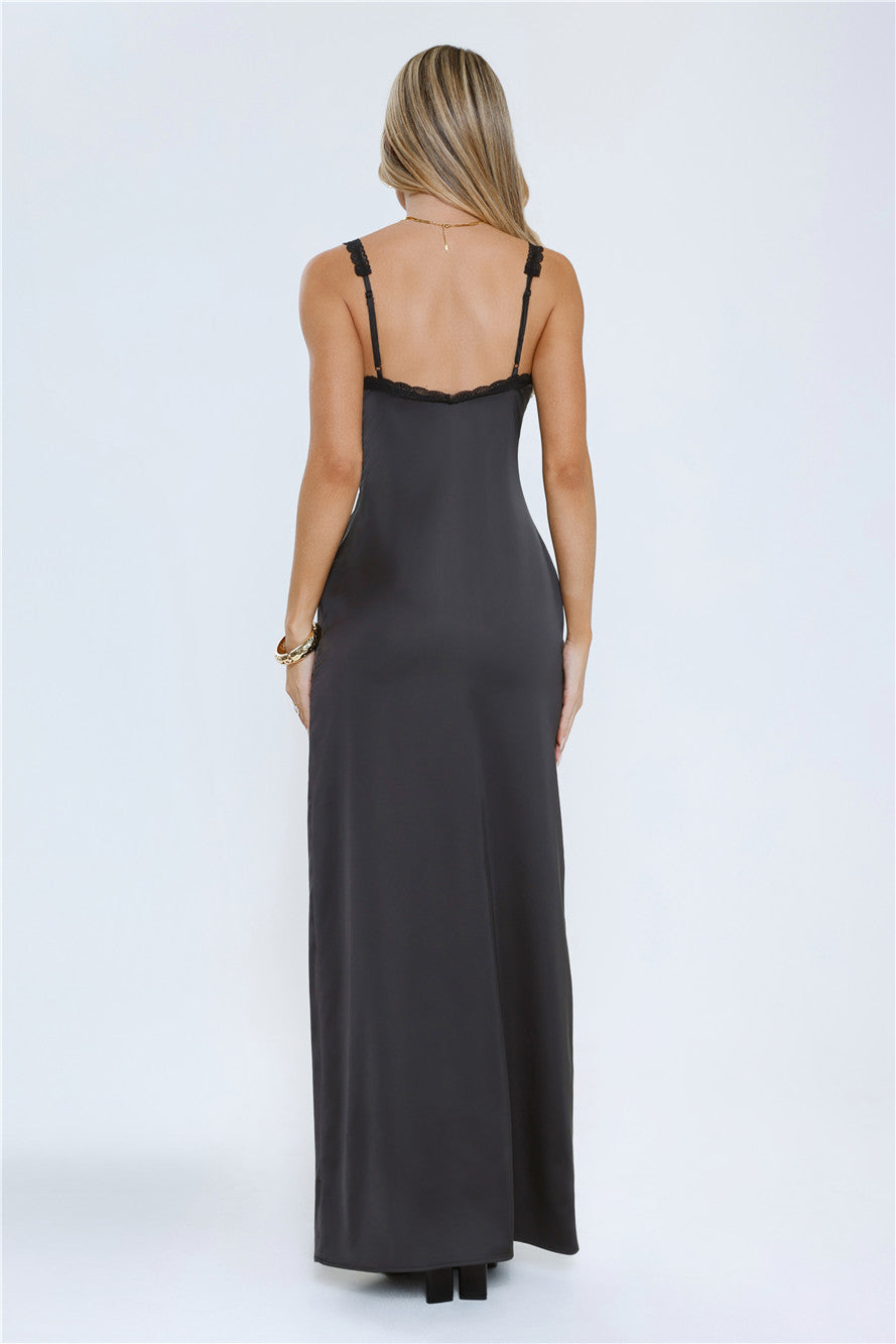 The Midnight Edit Satin Maxi Dress Black