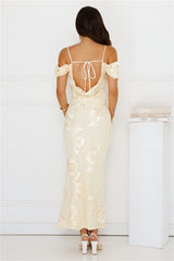 You’re Magic Off Shoulder Mesh Maxi Dress Yellow