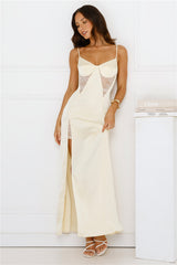 Midnight Heirloom Satin Maxi Dress Yellow