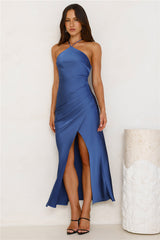 Styled Chicly Satin Maxi Dress Navy