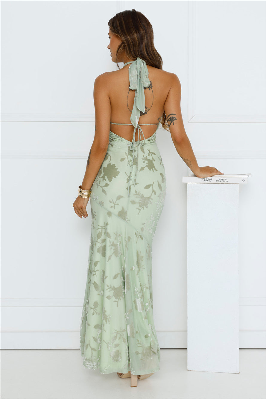 Social Girl Halter Maxi Dress Sage