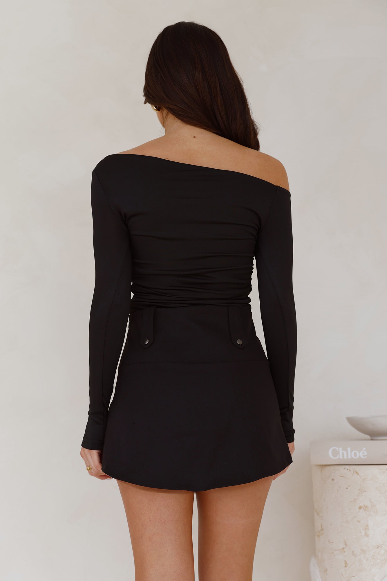 Slinky Feelings Off Shoulder Long Sleeve Top Black