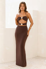 Mermaid Hour Halter Maxi Dress Brown