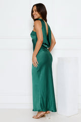 Precious Pearl Satin Maxi Dress Green