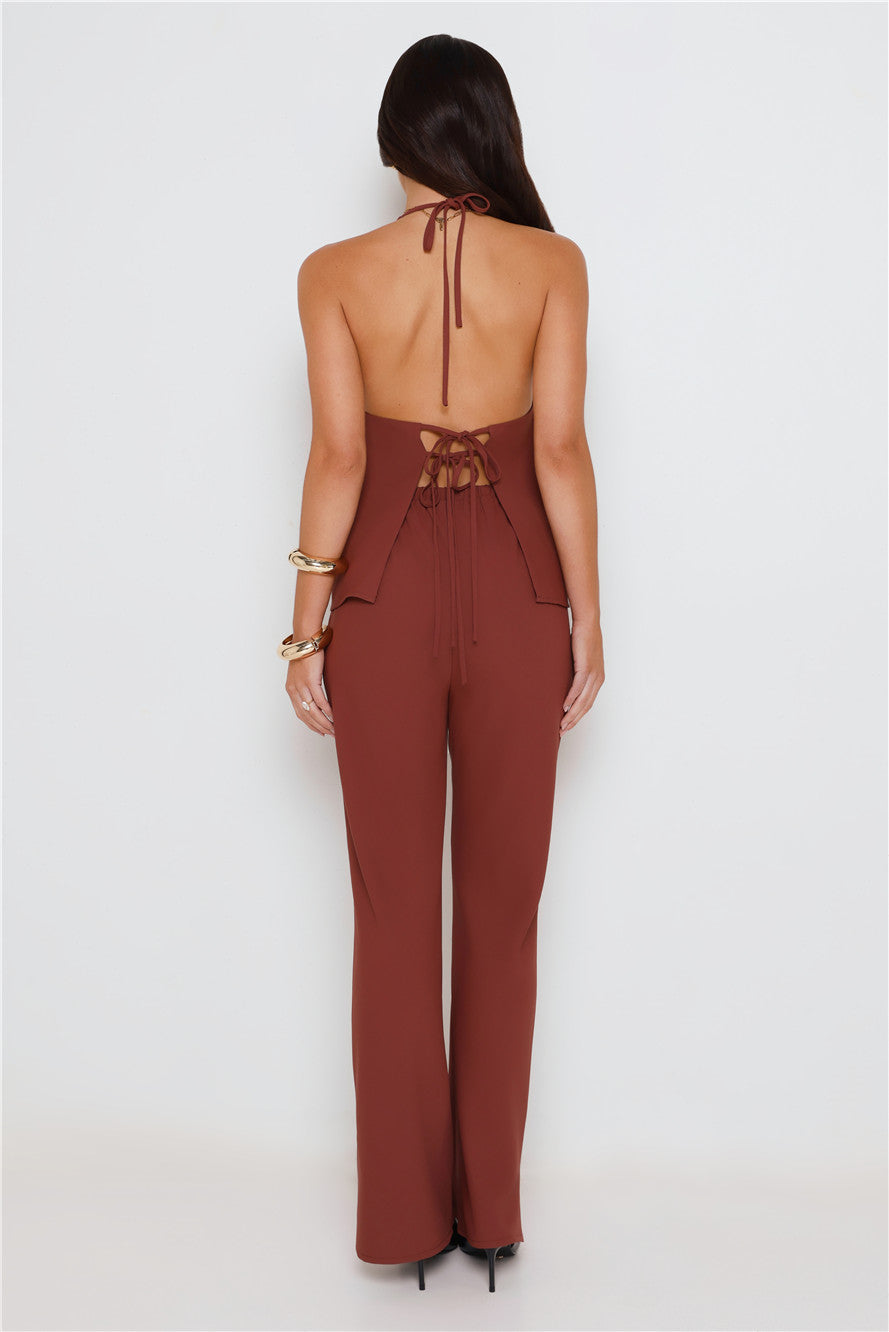 Refined Edge High Rise Straight Leg Tailored Pants Brown
