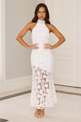 Soft Opulence Embroidered Halter Maxi Dress White