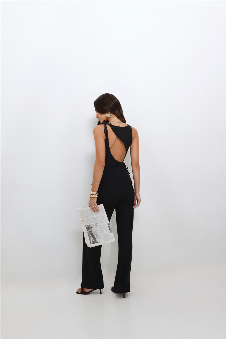 Refined Edge High Rise Straight Leg Tailored Pants Black