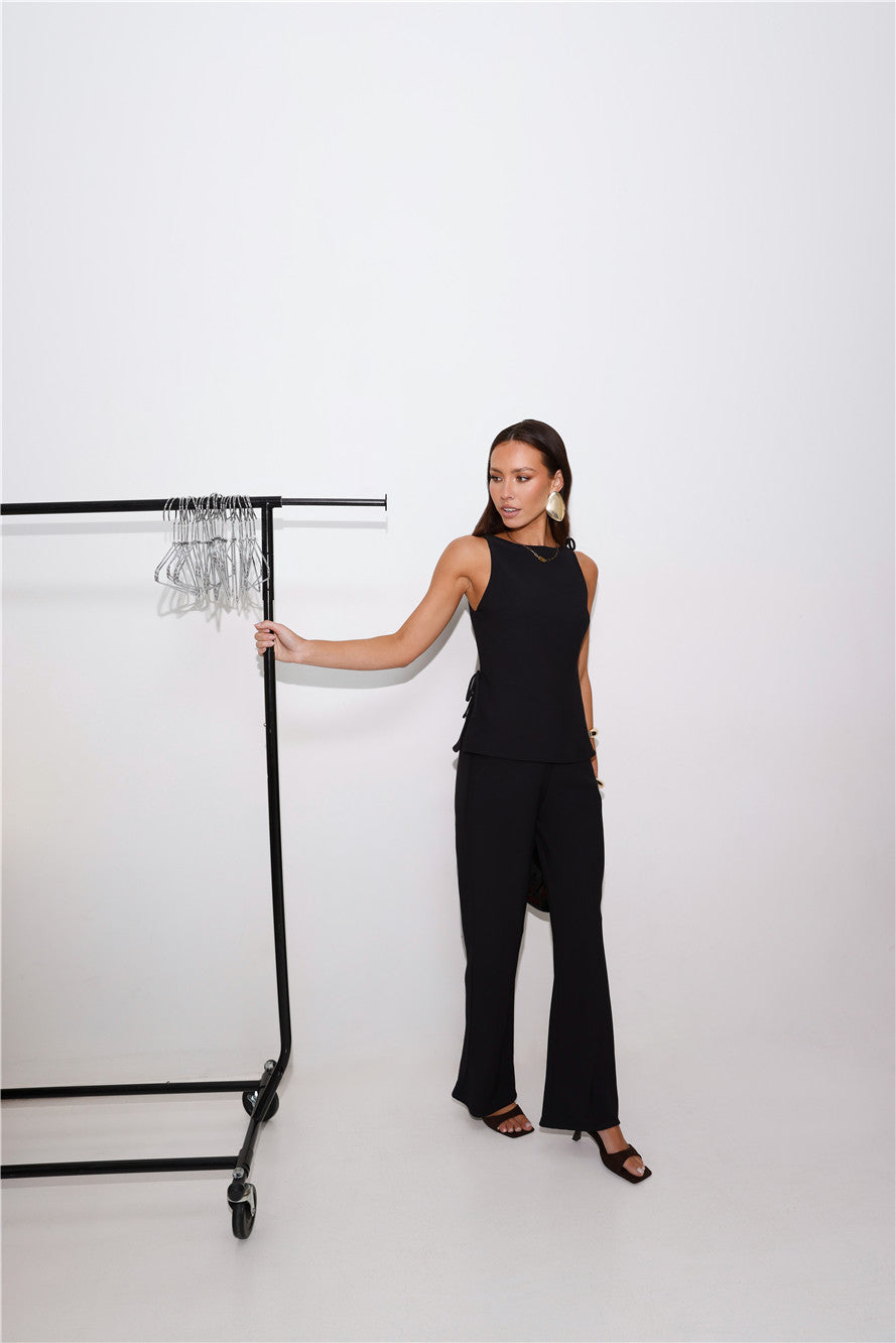 Refined Edge High Rise Straight Leg Tailored Pants Black
