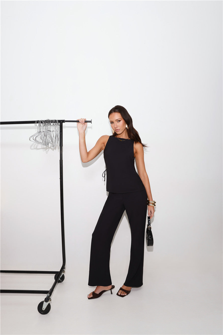 Refined Edge High Rise Straight Leg Tailored Pants Black
