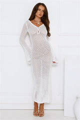 Sailing Into Sunset Knit Long Sleeve Maxi Dress White