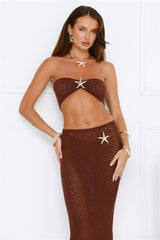 Moonlit Shores Strapless Crochet Crop Top Chocolate