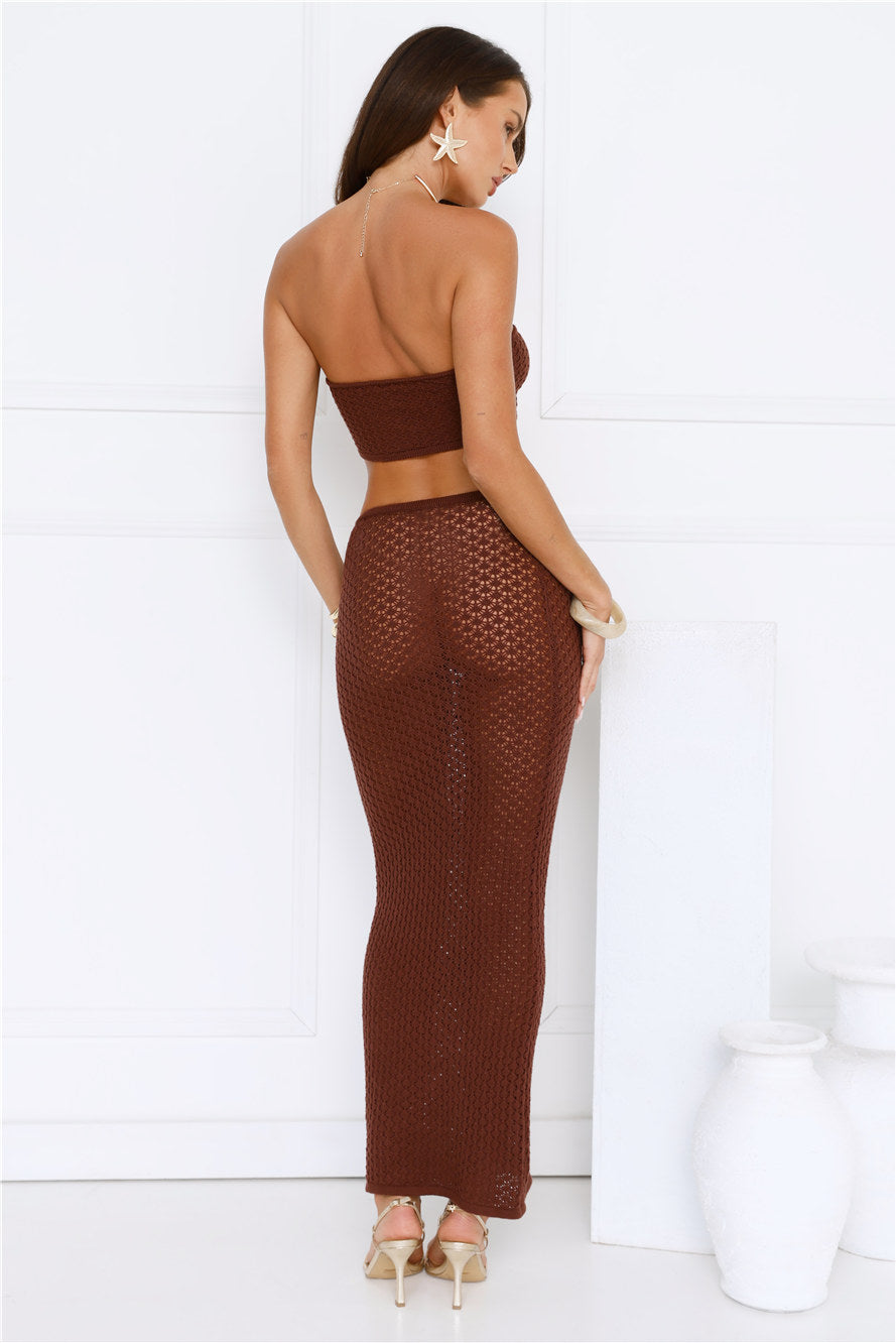 Moonlit Shores Crochet Midi Skirt Chocolate