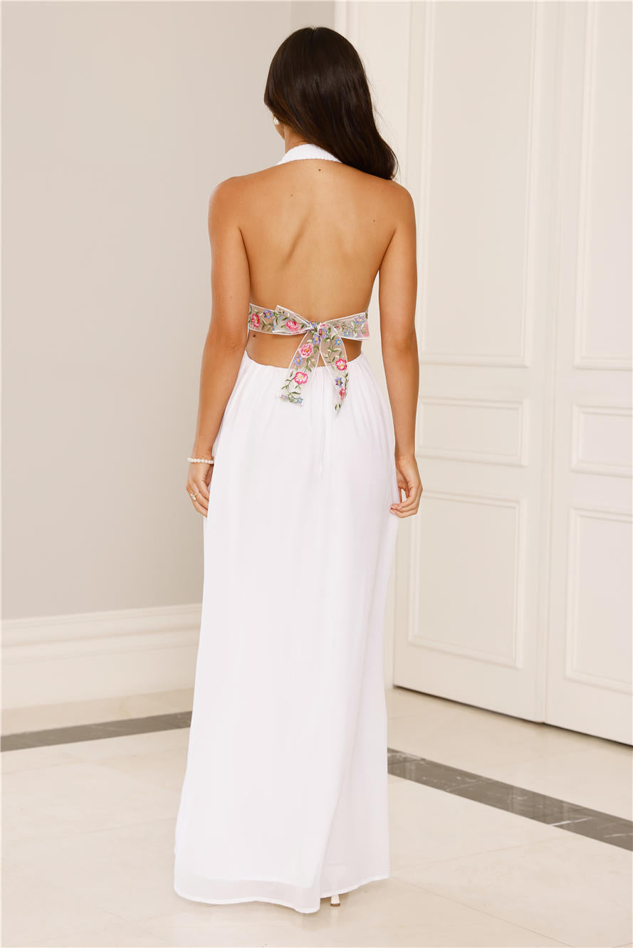 Maldives Garden Halter Maxi Dress White