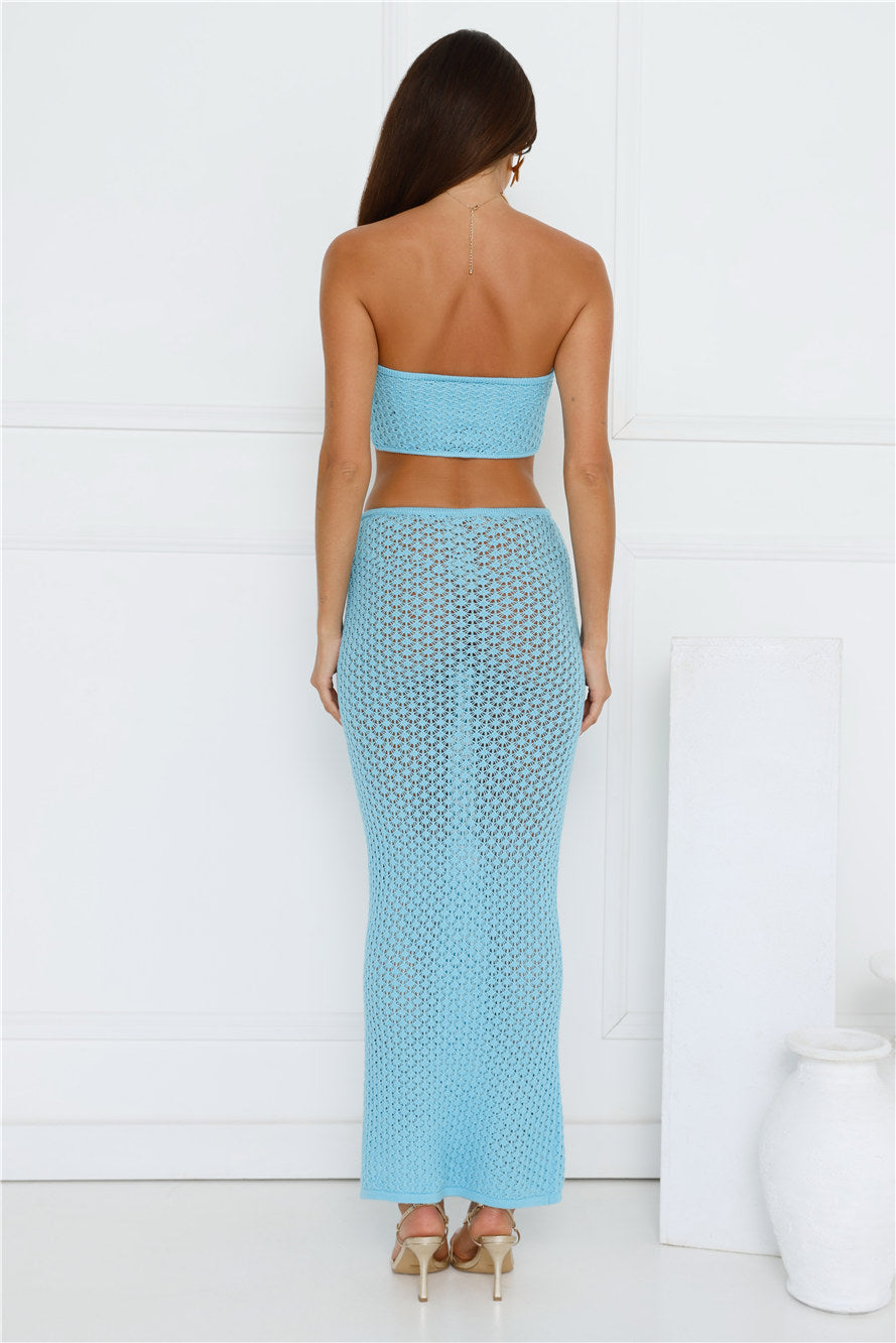 Moonlit Shores Strapless Crochet Crop Top Aqua