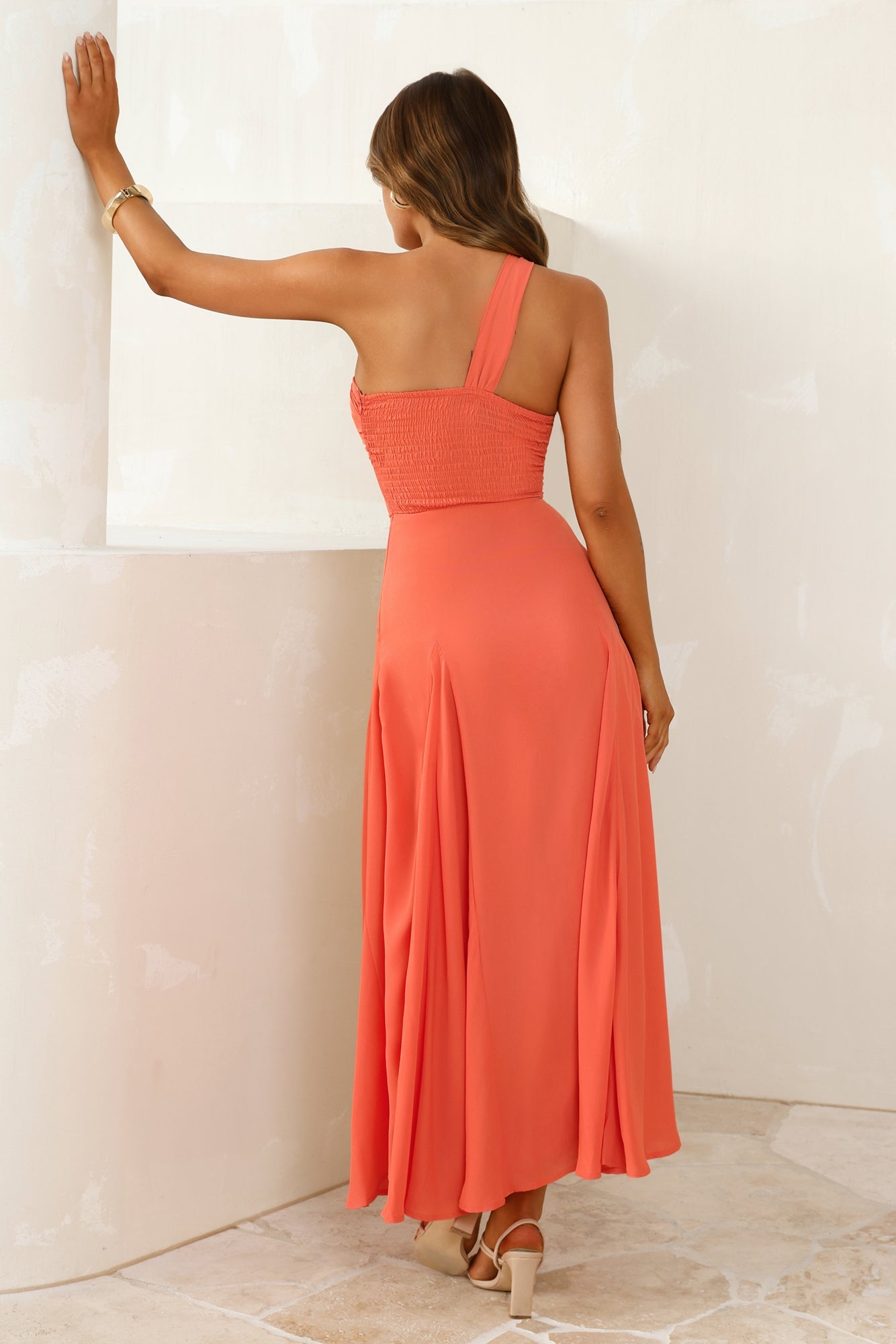 Styled Like A Star One Shoulder Maxi Dress Coral